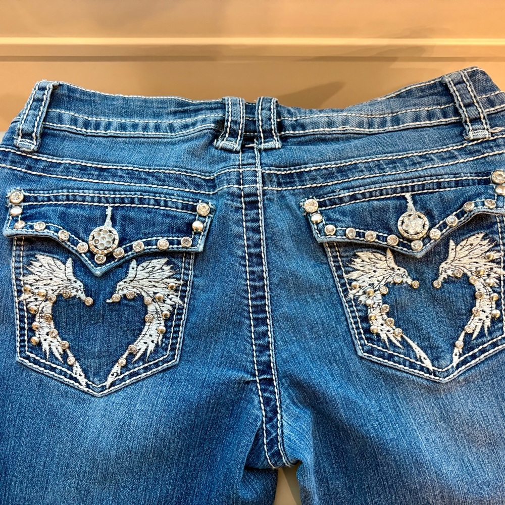 Love Culture Embroidered Blue Jeans with Winged Heart Design